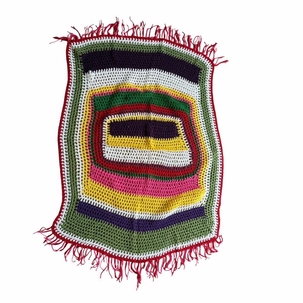 Vintage Multicolor Crochet Throw Blanket 47"x33"